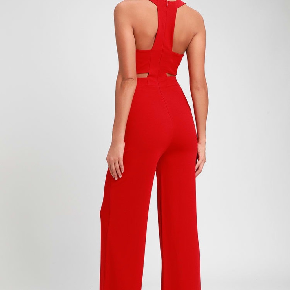 Red Sleeveless Wide-Leg Jumpsuit - Picture 2 of 6